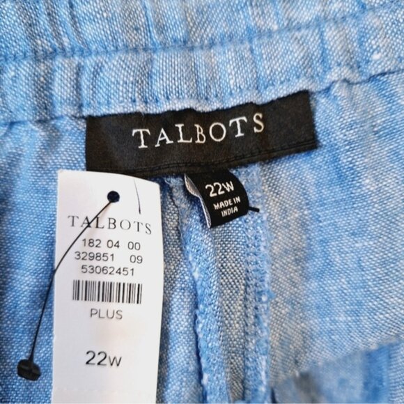 Talbots Linen Sz 22 Lagenlook Straight Leg Elastic waist Beachy Pants Blue - Picture 7 of 10